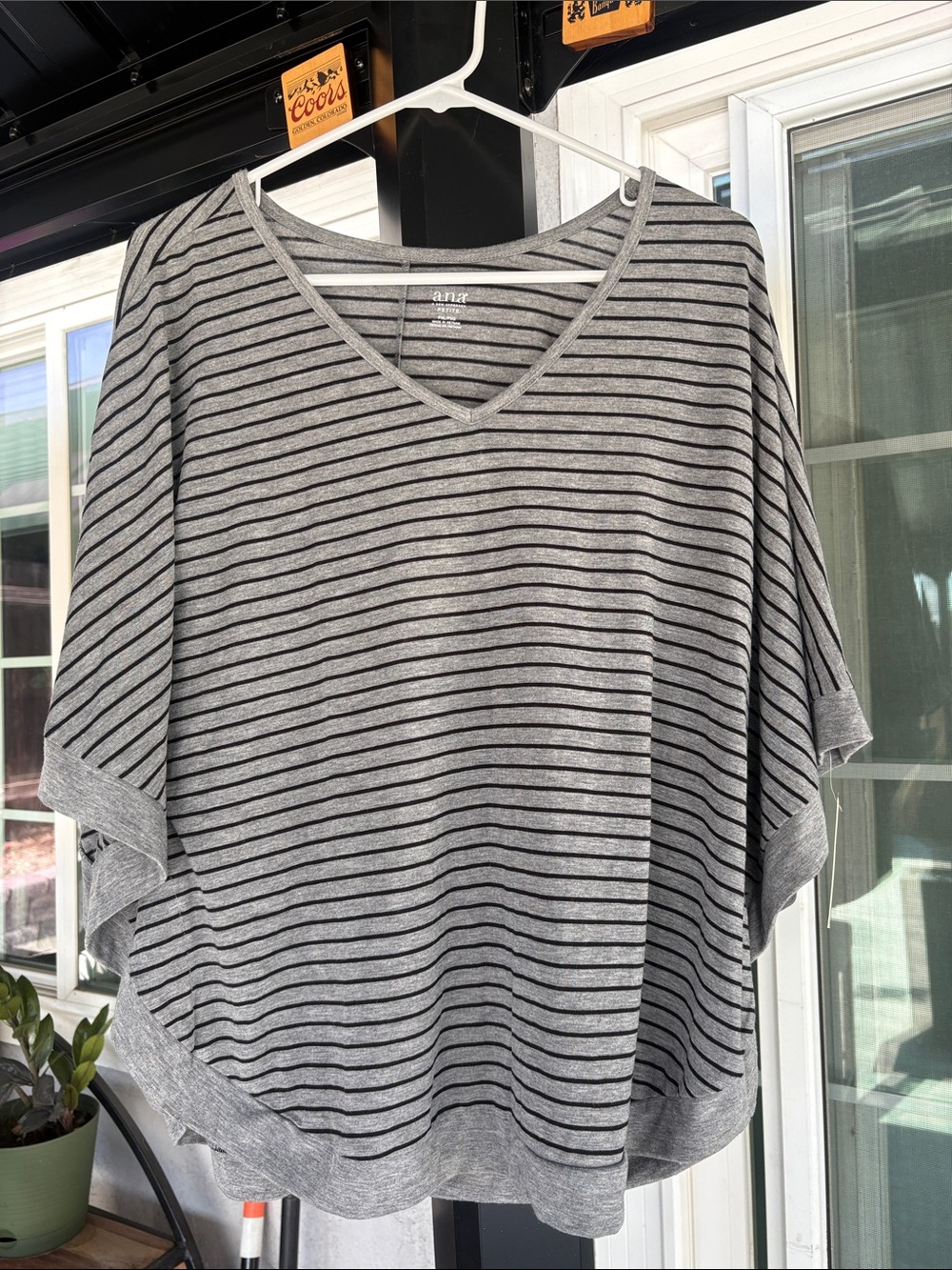 a.n.a Gray and Black Striped V-Neck Tunic Top